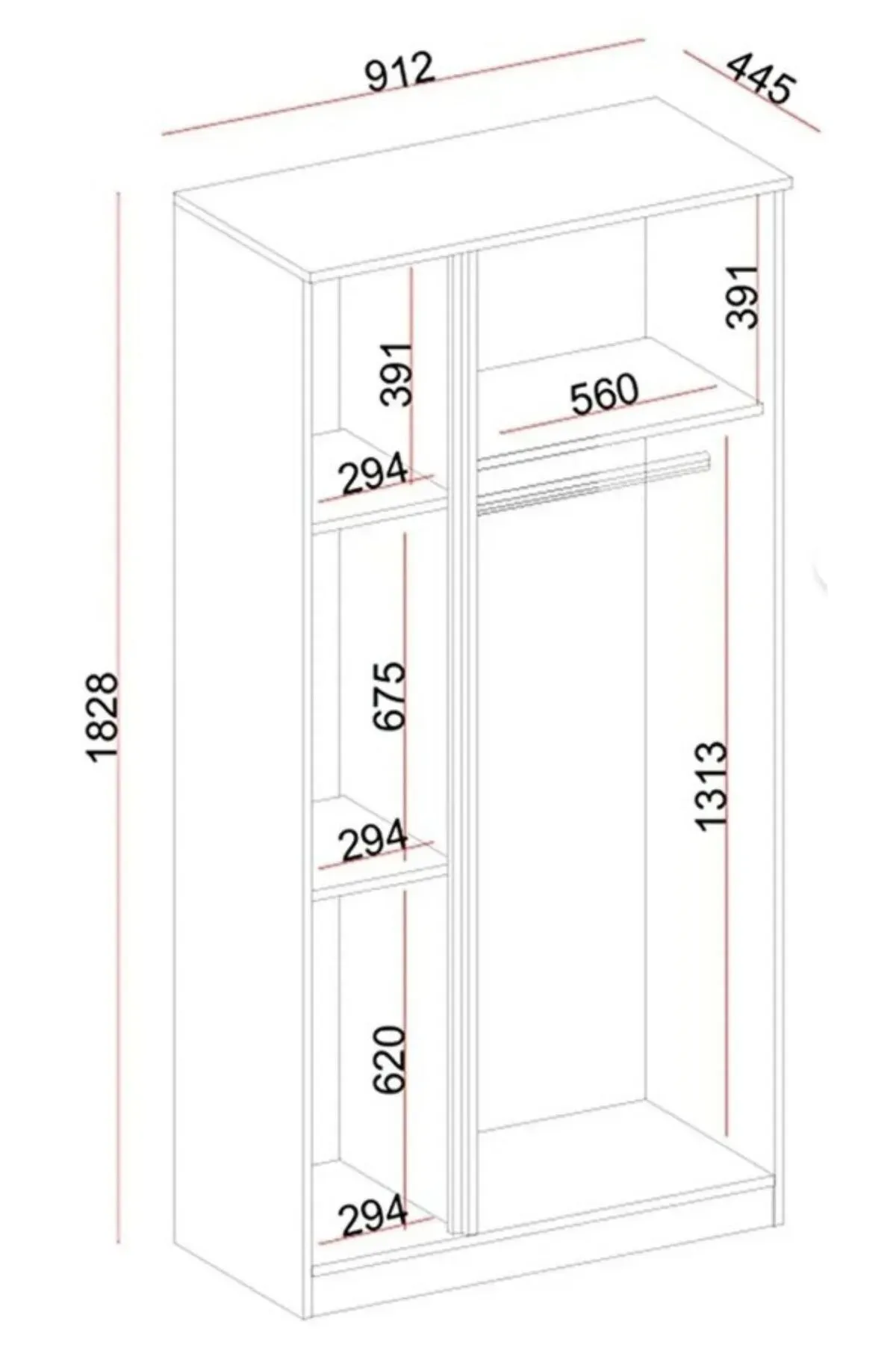 Rudu Asel 3 Kapaklı Gardırop – görsel 3