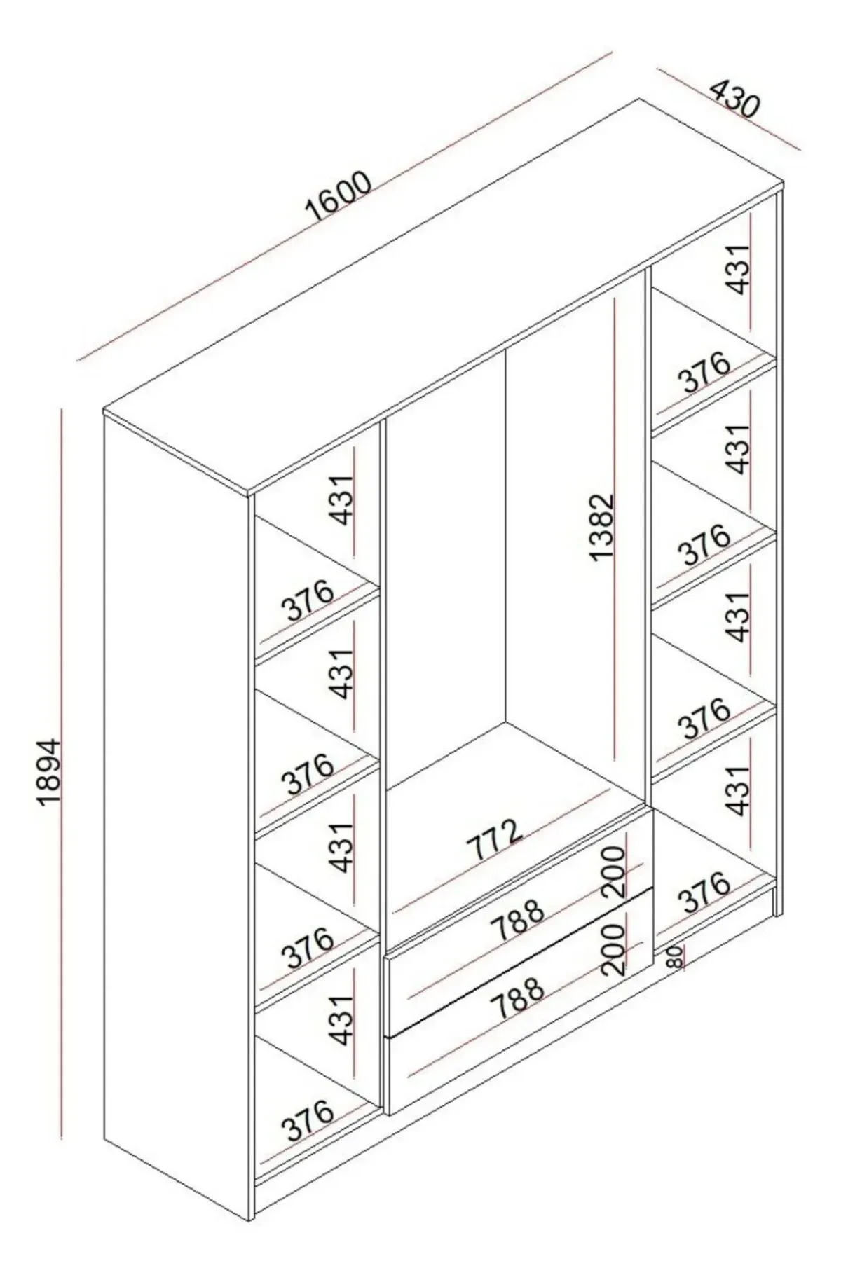Rudu Mudo 4 Kapaklı Aynalı Gardırop – görsel 5