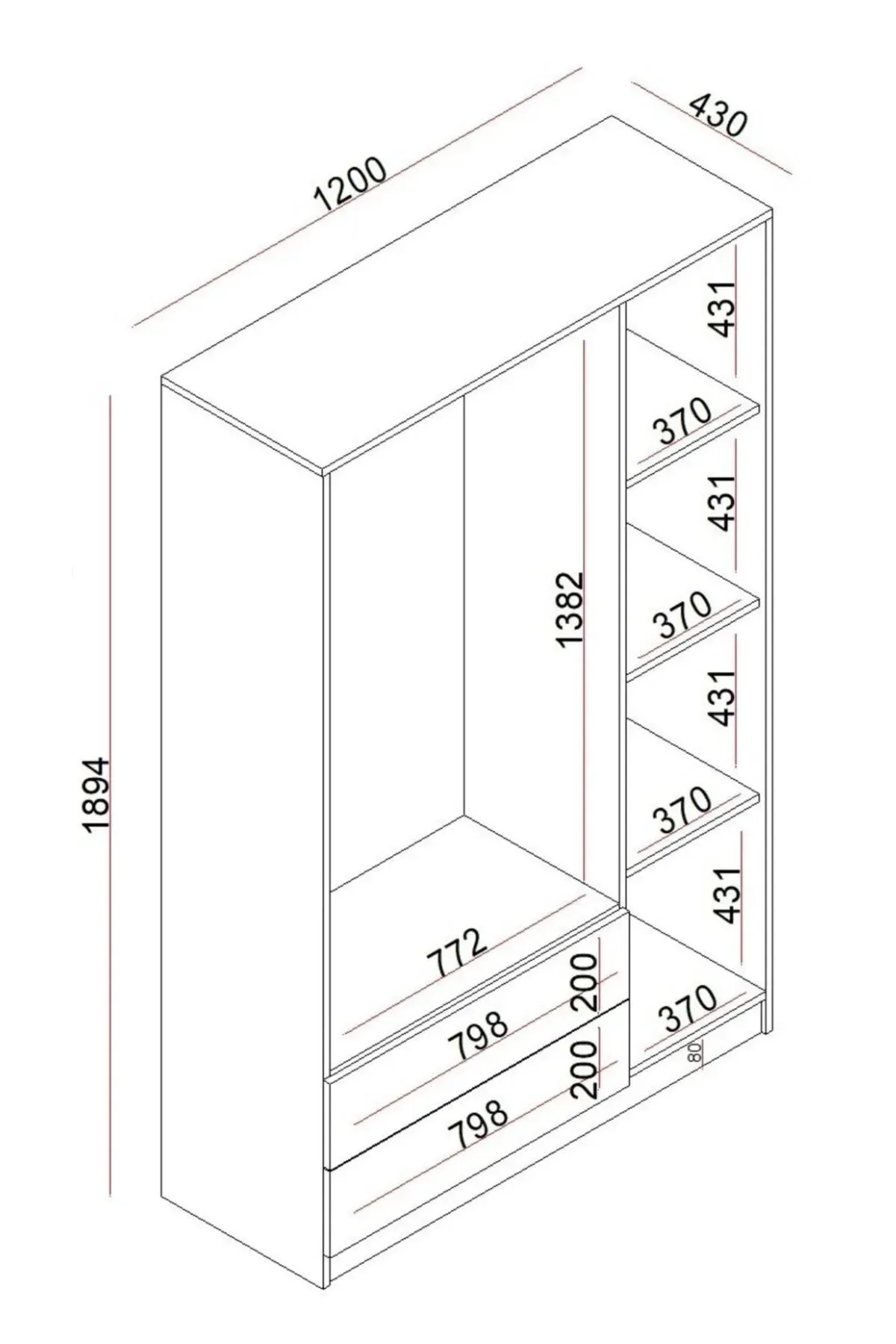 Rudu Mudo 3 Kapaklı Aynalı Gardırop – görsel 5