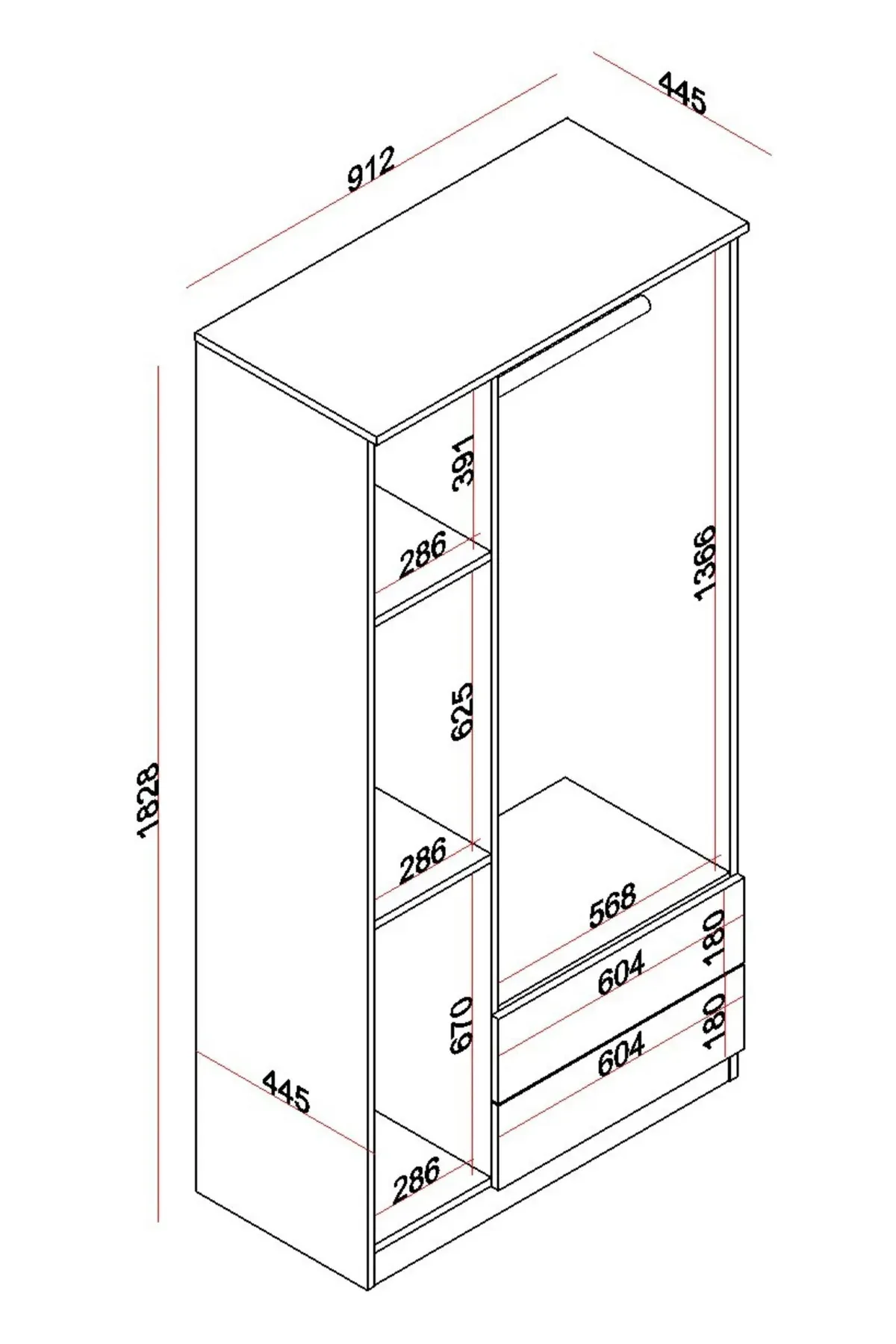 Rudu Lifos 3 Kapaklı Gardırop – görsel 5